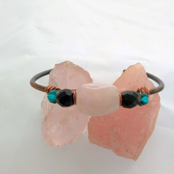 Skyra Rose Quartz/Crystal Copper Wire Bracelet - Picture 3 of 7